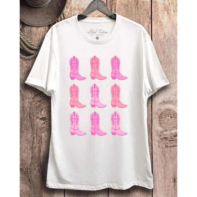 Lotus Fashion Womens Boots Graphic White Tee