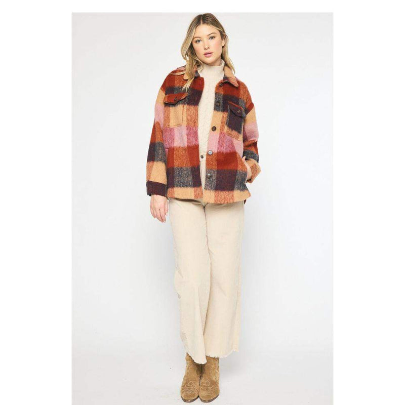Entro Womens Brick Gingham Shacket