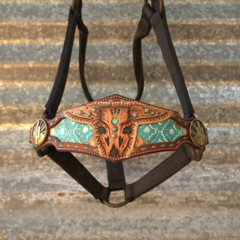 Kk Leathers Turquoise Aztec Desert Dweller Bronc Noseband Nylon Horse Halter