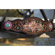 Kk Leathers Pink Turquoise Purple Leopard Floral Bronc Noseband Nylon Horse Halter
