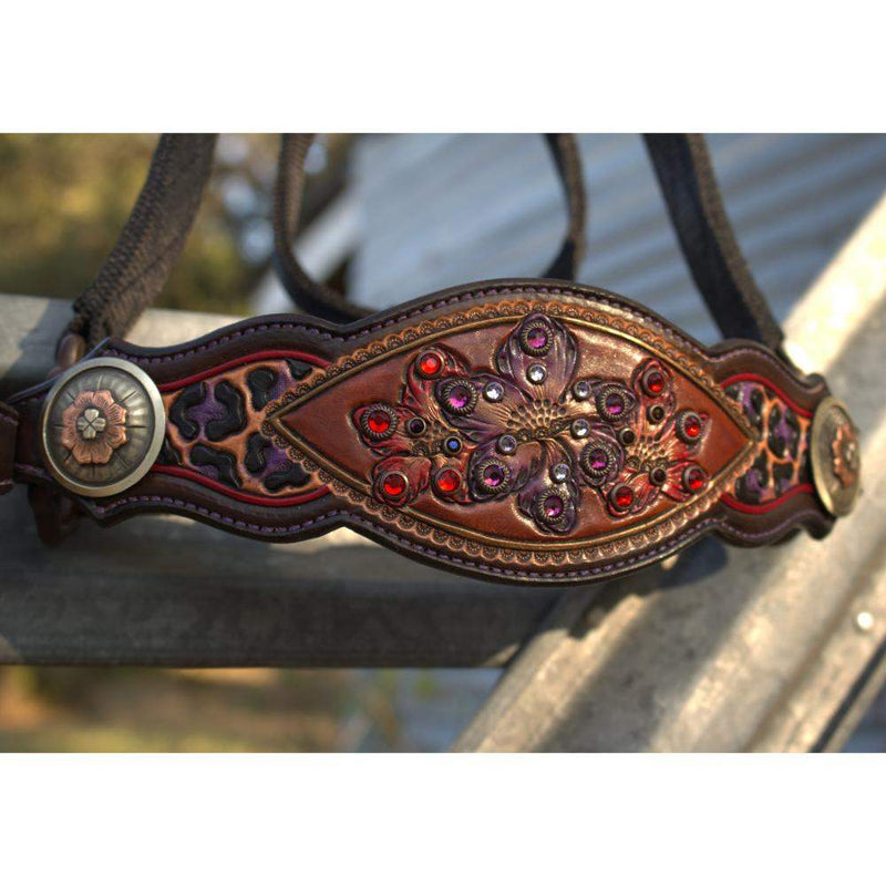 Kk Leathers Red and Purple Leopard Floral Bronc Noseband Nylon Horse Halter