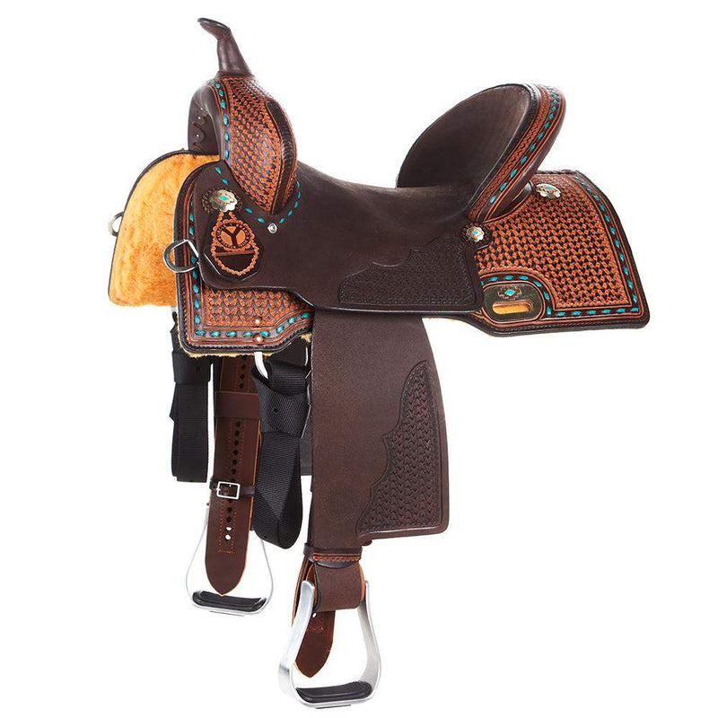 Circle Y Saddlery Montana 15 Inch Vintage Chocolate Arrow Basket Barrel Saddle