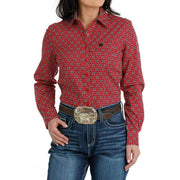 Cinch Womens Red Long Sleeve Print