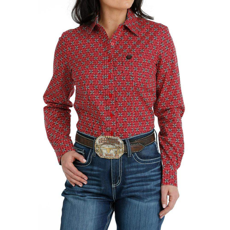 Cinch Womens Red Long Sleeve Print