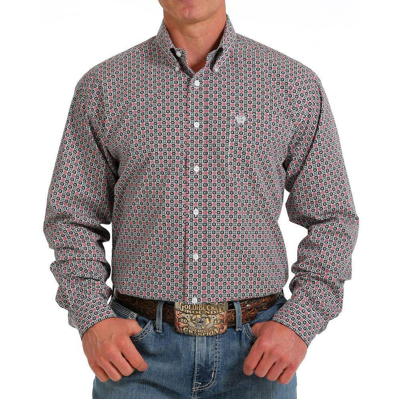 Cinch Mens Red Black Print Shirt