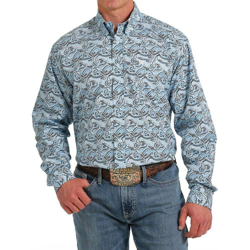 Cinch Mens Blue Paisley Print Shirt