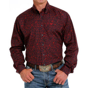Cinch Mens Red and Navy Paisley Print Shirt