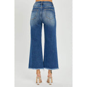 Women's High Rise Frayed Ankle Wide Leg Jeans