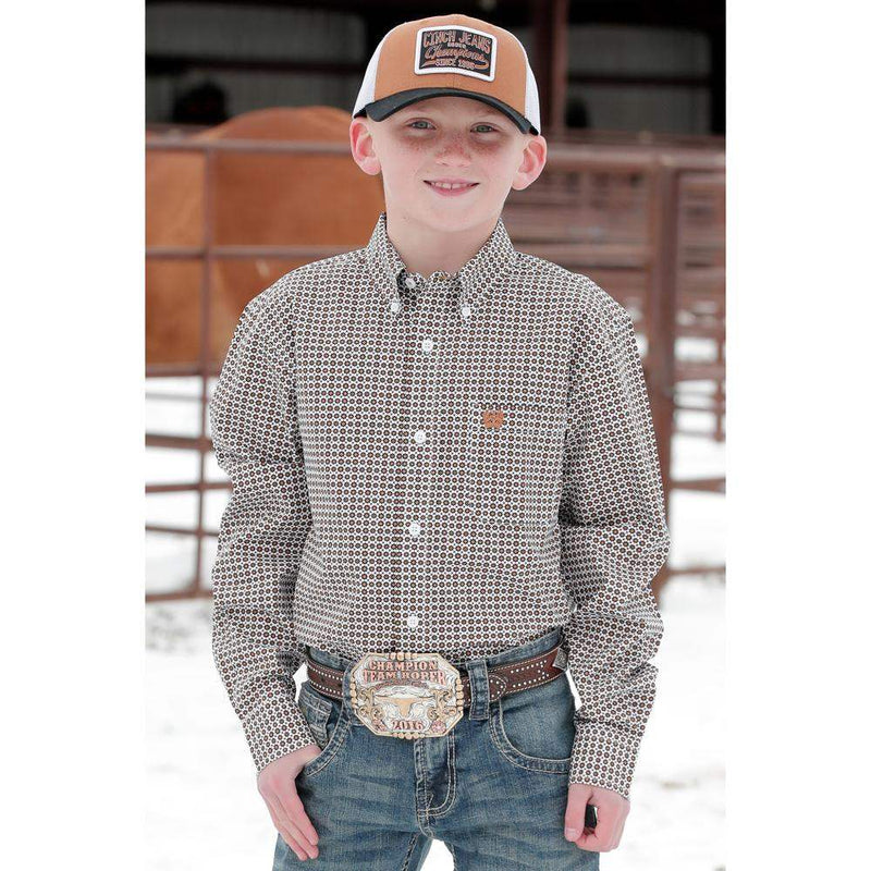 Boy's Long Sleeve Print Button Down Shirt