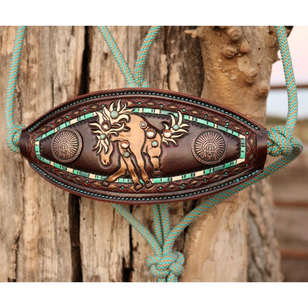 Bronc Noseband With Green Turquoise Conchos