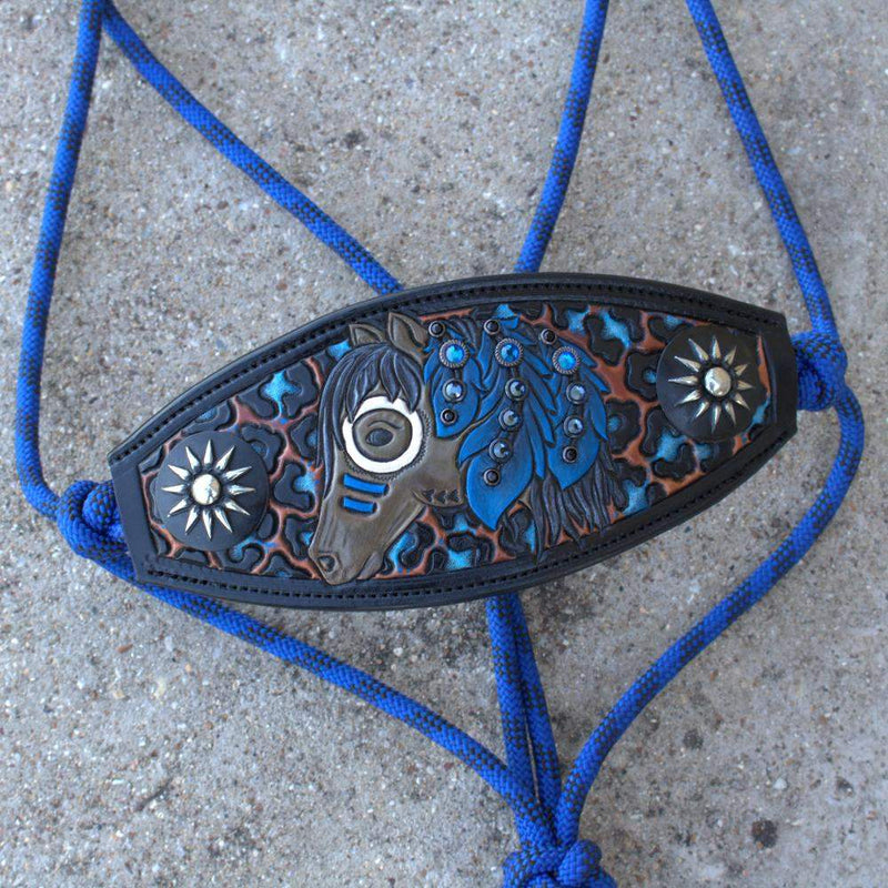 Royal Blue War Horse Bronc Noseband Rope Halter