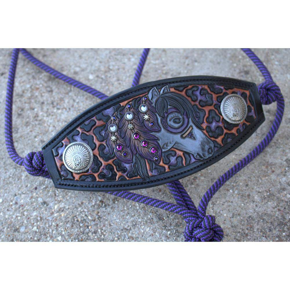 Kk Leathers Purple War Horse Bronc Noseband Rope Halter