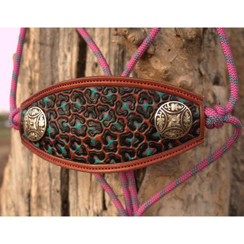 Pink and Turquoise Leopard Bronc Noseband Rope Halter