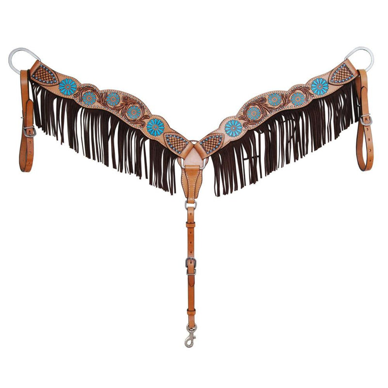 Zuni Turquoise Contoured Breast Collar with Fringe