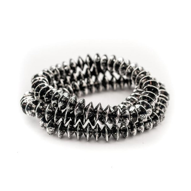 3 Str Silver Disc Stretch Bracelet