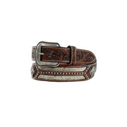 Mens 3D Tooled Concho Calf Hair Belt