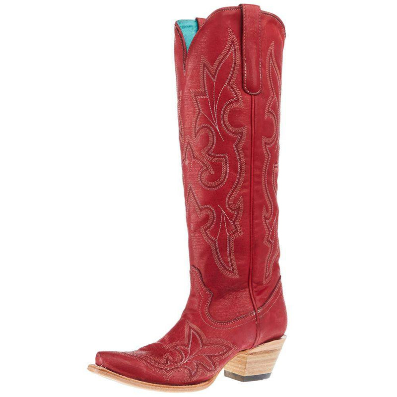 Womens Red Embroidery 17 In Top Snip Toe Cowgirl Toe