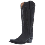 Womens Black Inlay Embroidery 14 In Top Snip Toe Cowgirl Boot