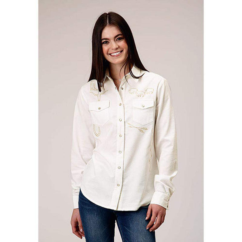 Roper Apparel Womens Cream Corduroy Western Blouse
