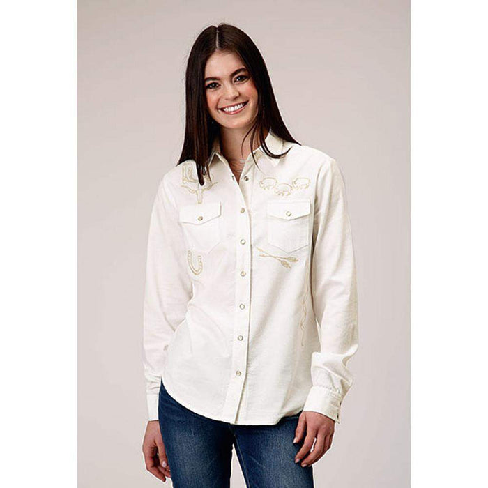 Roper Apparel Womens Cream Corduroy Western Blouse