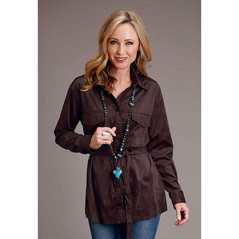 Stetson Apparel Womens Chocolate Brown Faux Suede Long Shirt