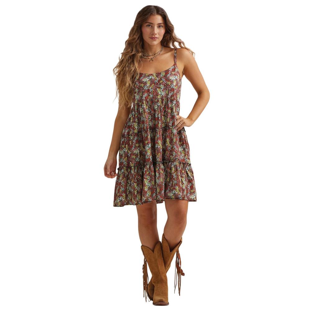 Wrangler Retro Americana Dress Rosso XL - Abito In Rayon Leggero, Scollo A V, Gonna Fluida, Maniche Corte