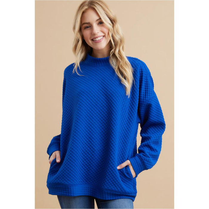 Womens Royal Textured Top With Pockets