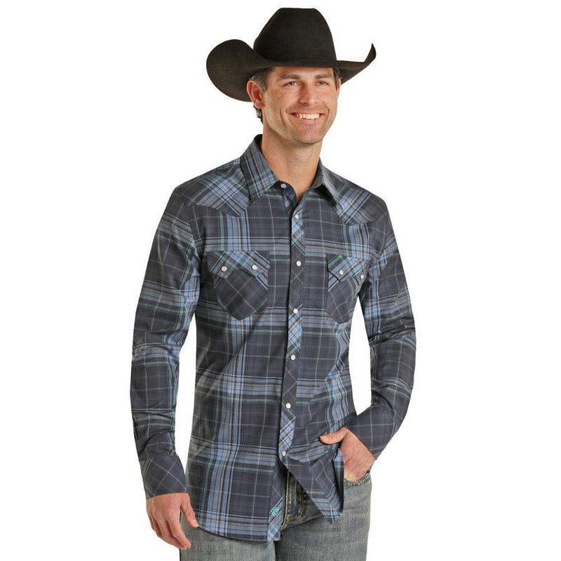Mens Micro Twill Snap Plaid