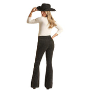 Womens Black Cheetah Flare Jeans