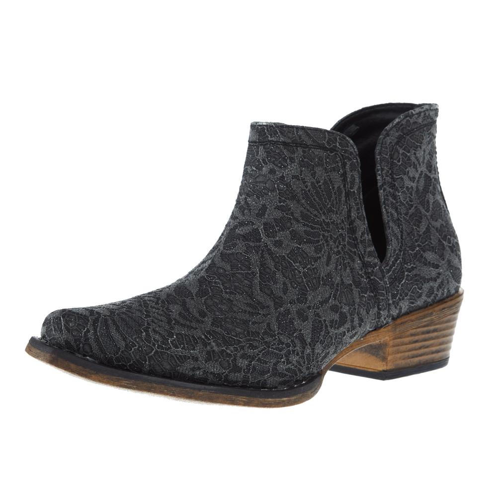 Roper Footwear Women's Ava Black Lace Overlay Bootie