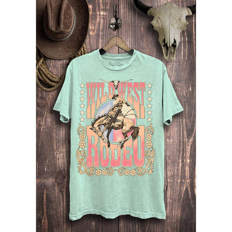 Lotus Fashion Womens Wild West Rodeo Mint Wash Tee