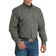 Men's Olive Print Button Down Shirt