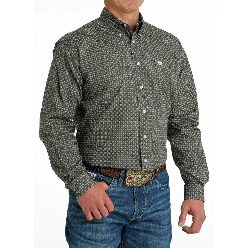 Men's Olive Print Button Down Shirt