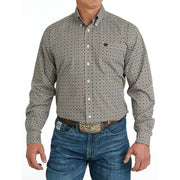 Men's White Print Button Down Shirt