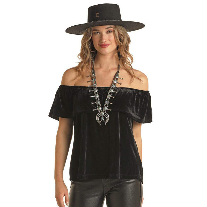 Panhandle Womens Velvet Off The Shoulder Top