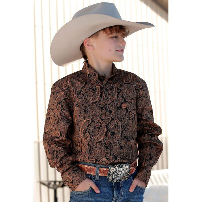 Cinch Boy's Long Sleeve Paisley Print Button Down