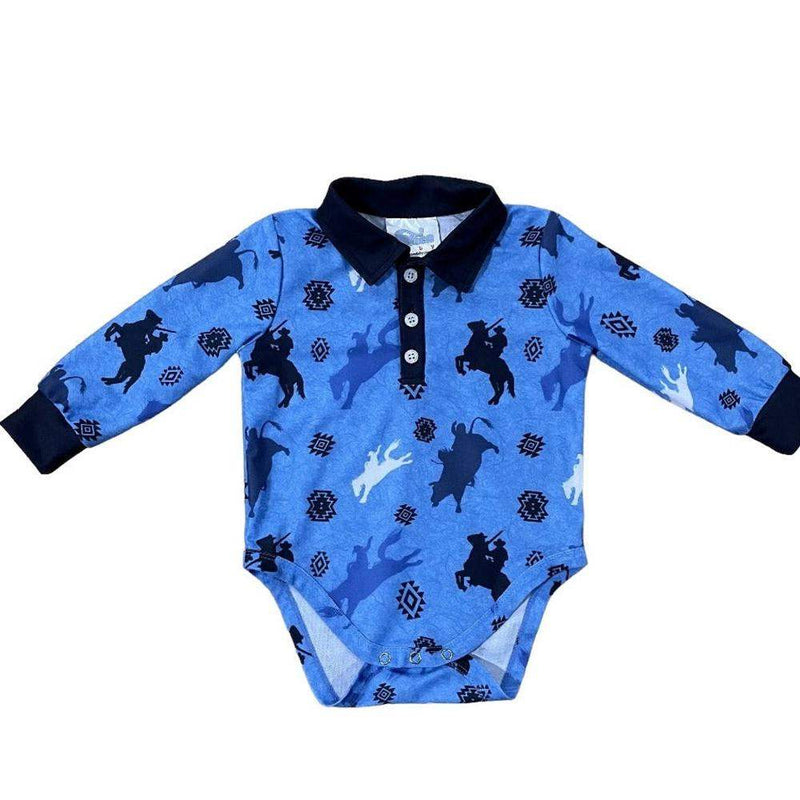 Shea Baby Boys Long Sleeve Cowboy Polo Onesie
