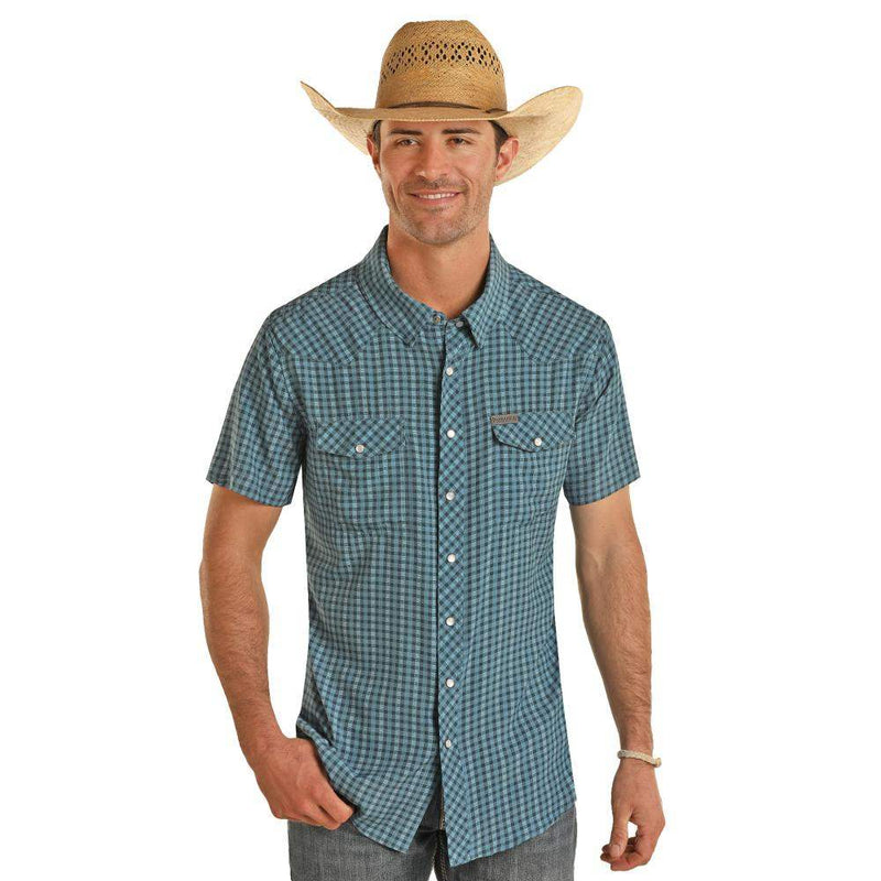 Panhandle Mens Blue Check Snap Shirt