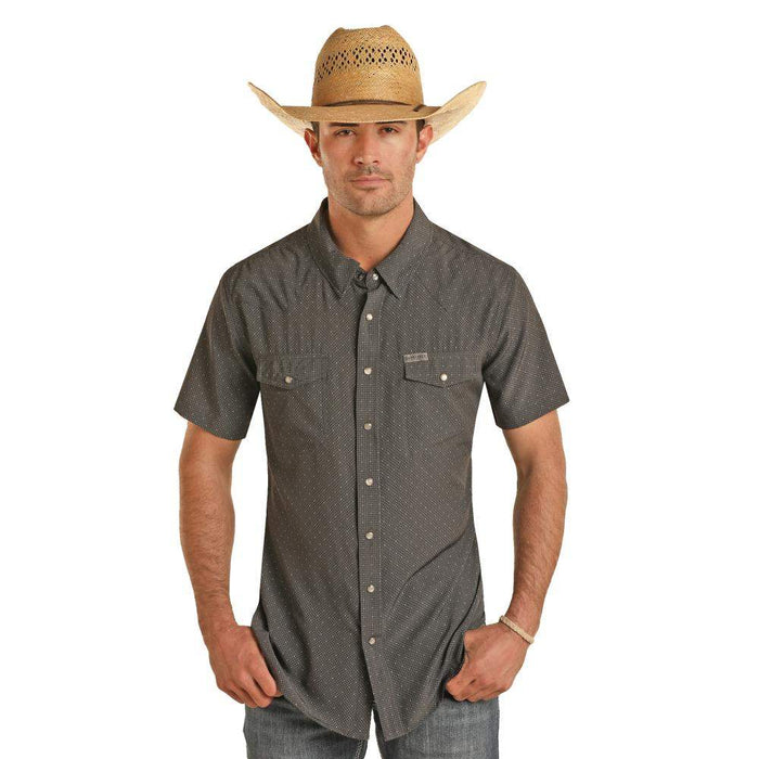 Mens Charcoal Geo Print Shirt