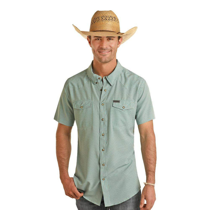 Panhandle Mens Turquoise Ditzy Geo Snap Shirt