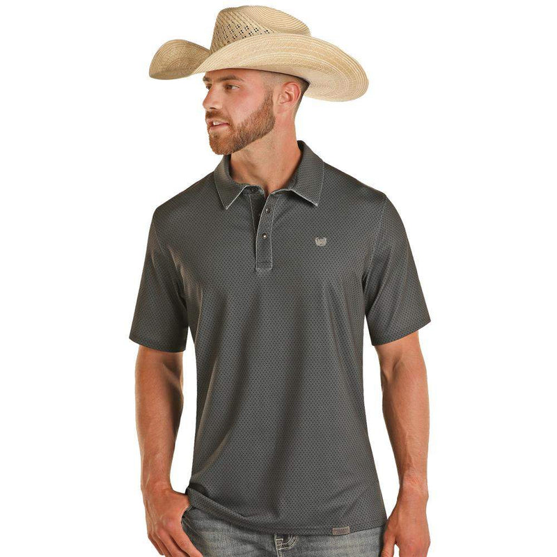 Panhandle Mens Charcoal Ditzy Geo Print Polo