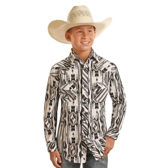 Rock & Roll Denim Boy's Black Aztec Snap Shirt
