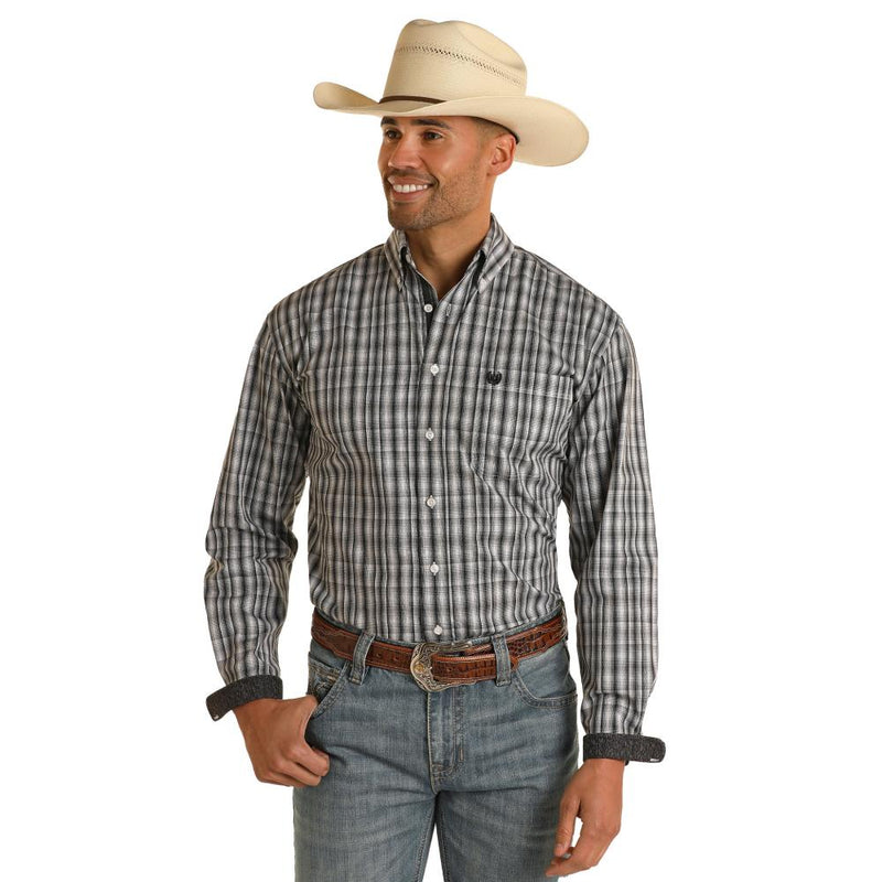 Mens Black Ombre Plaid Shirt