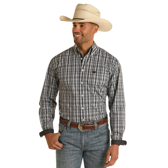 Mens Black Ombre Plaid Shirt