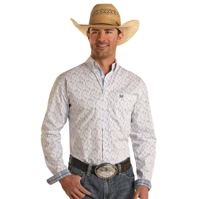 Panhandle Mens Blue Linear Abstract Shirt