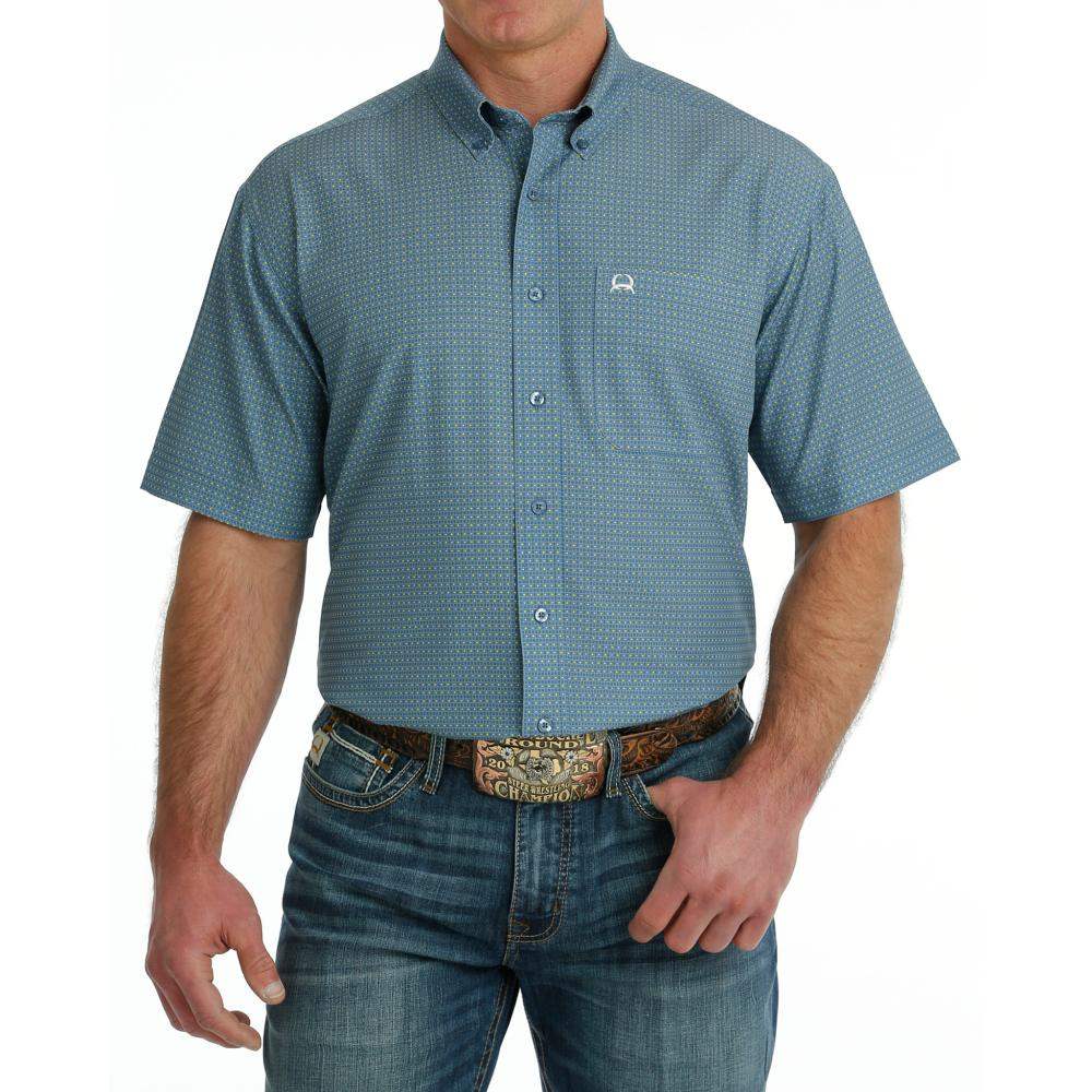 Cinch Mens ArenaFlex Short Sleeve Blue Print Shirt