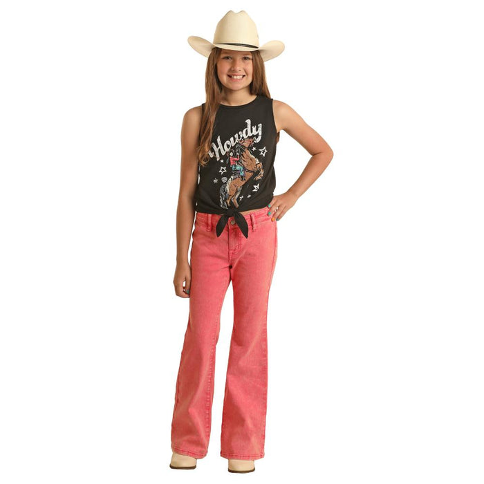 Panhandle Girl's Pink Distressed Flare Jeans