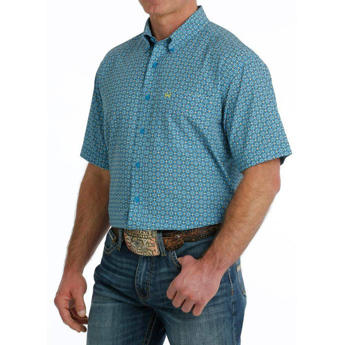 Mens ArenaFlex Short Sleeve Blue Print Shirt