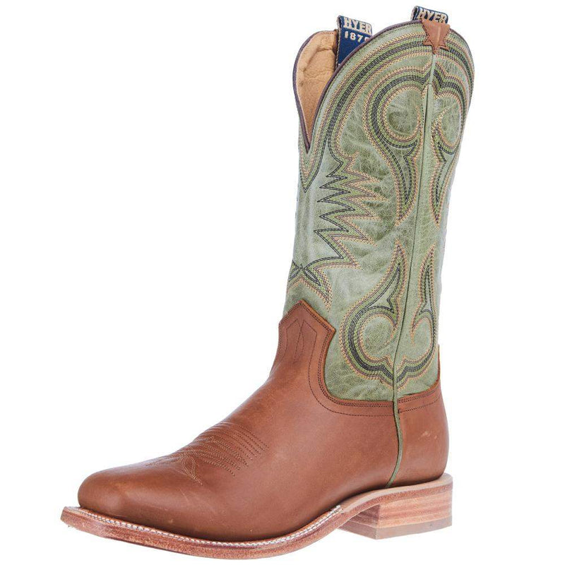 Hyer Boots Mens Codell Dark Chocolate Vintage Camel 13 In Olive Bravo Goat Top Cowboy