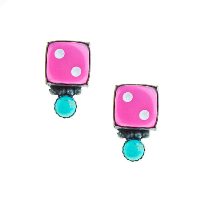 Horse Money Turquoise Turquoise Pink Dice Earrings